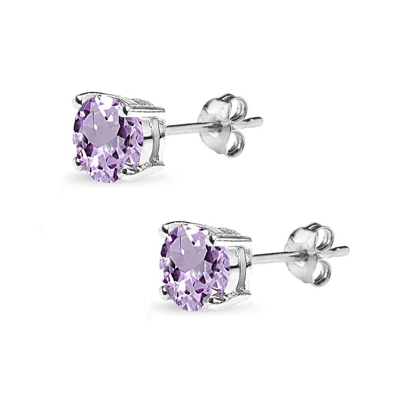 B. BRILLIANT Amethyst Earrings for Women 7mm Round-Cut Solitaire Sterling Silver Purple Earring Studs for Bridesmaids Prom Summer Fashion - Image 4